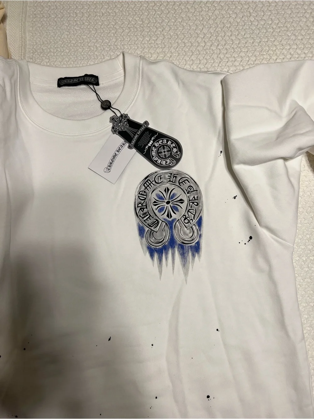Chrome Hearts White crewneck with Blue Graphic Accents